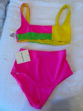Mara Hoffman Pink, Yellow & Green Colorblock High-Waist Bikini